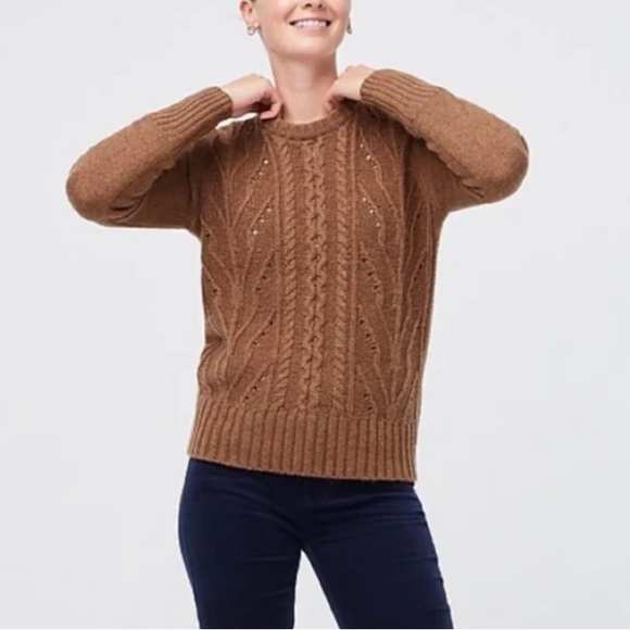 J.Crew | J.Crew Factory Pointelle Cable Front Pullover Sweater | Cream - Picture 5 of 5